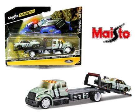Maisto Design 1:64 International Durastar Flatbed and 1988 Ford Mustang LX (Light Green Metallic) - Elite Transport