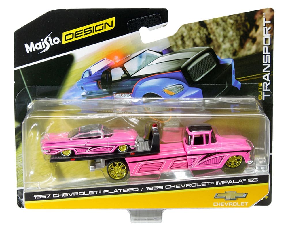 Maisto 1:64 Elite Transport 2018 Ramp Truck with 1969 Oldsmobile 442 Toy White/Copper 15055-18B 