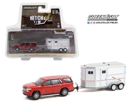 Greenlight 1:64 Hitch & Tow Series 23 - 2021 Chevrolet Tahoe with Horse Trailer - Red
