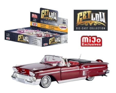 Motormax 1:24 1958 Chevrolet Impala SS – Get Low – MiJo Exclusives - Display Tray Set of 4