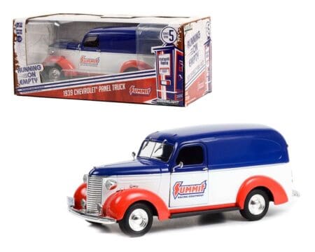 Greenlight 1:24 1939 Chevrolet Panel Truck (Blue/White/Red) - Summit Racing Equipment - Running On Empty Series 5