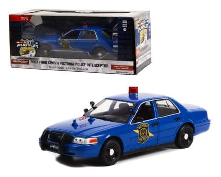 Greenlight 1:24 2008 Ford Crown Victoria Police Interceptor (Blue) - Michigan State Police - Hot Pursuit Series 5