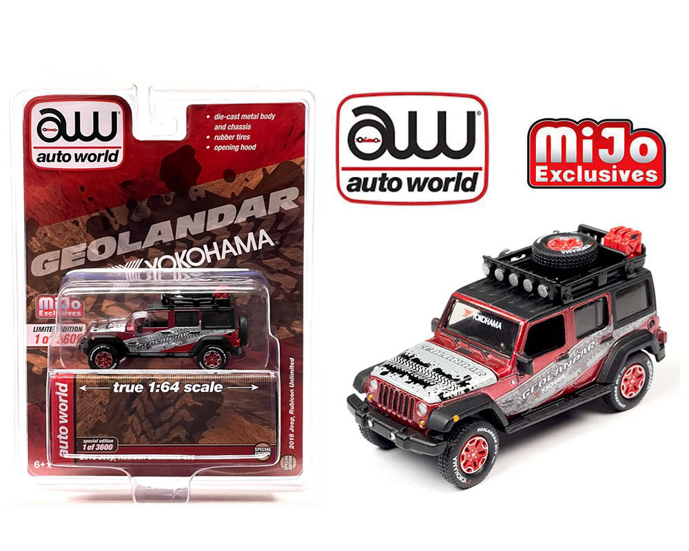 Auto World 1:64 MiJo Exclusives 2018 Jeep Wrangler Rubicon Unlimited 4×4  Yokohama Geolandar Livery Limited 3,600 Pcs – M and J Toys Inc. Die-Cast  Distribution | Specializing in Die-cast Collectibles Since 1987