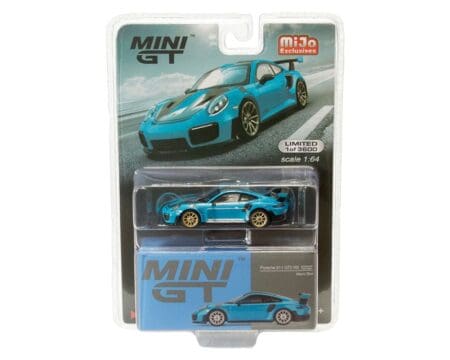 Mini GT 1:64 Porsche 911 GT2 RS Weissach Package (Miami Blue) (LHD) - MiJo Exclusives limited to 3600 pieces