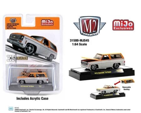 M2 Machines 1:64 1973 Chevrolet K5 Blazer with Removable Hardtop (Custom White and Orange Two-Tone) - MiJo Exclusives