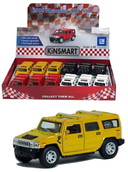Kinsmart 1:40 2008 Hummer H2 SUV 5" - Display Tray Box Set of 12