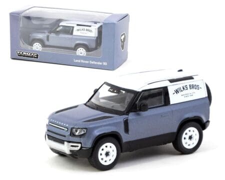 Tarmac Works 1:64 Land Rover Defender 90 (Matt Blue Grey) - Wilks Bros - Global64