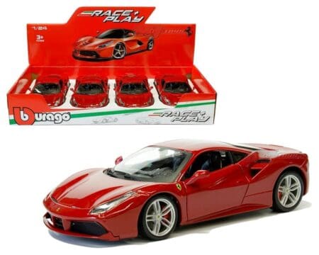 Bburago 1:24 Ferrari 488 GTB (Red) - Display Tray Set of 4