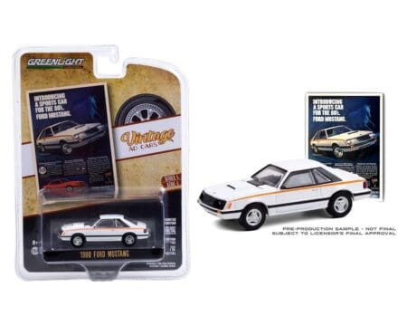 Greenlight 1:64 Vintage Ad Cars Series 4 - 1980 Ford Mustang "Introducing A Sports Car For The 80’s. Ford Mustang” (White)