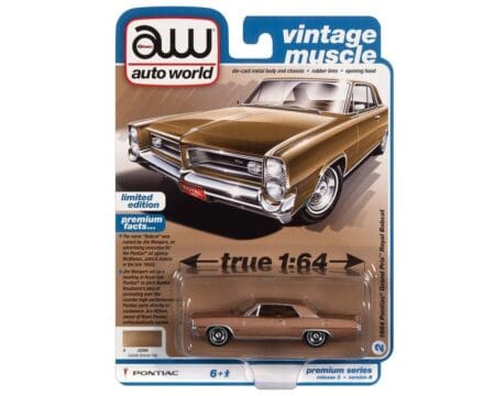 Auto World 1:64 Premium 2022 Release 3B - 1964 Pontiac Grand Prix Royal Bobcat Saddle Brown Solid Case