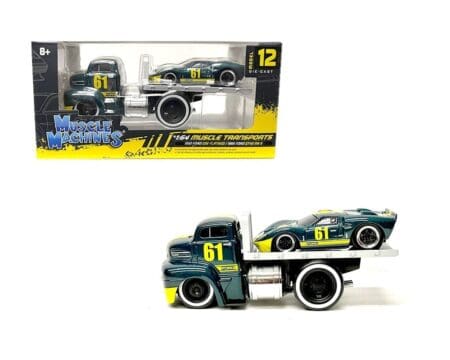 Muscle Machines 1:64 1950 Ford COE Flatbed with 1966 Ford GT40 MK II Green - Muscle Transports