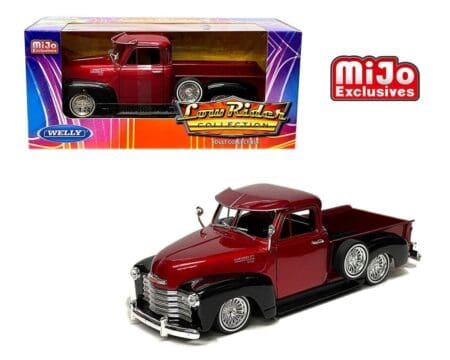 Welly 1:24 1953 Chevrolet 3100 Pickup Low Rider (Two-Tone Red Metallic & Black) - MiJo Exclusives