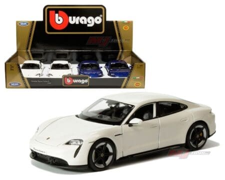 Bburago 1:24 Porsche Taycan Turbo S (White, Blue) - Display Tray Set of 4