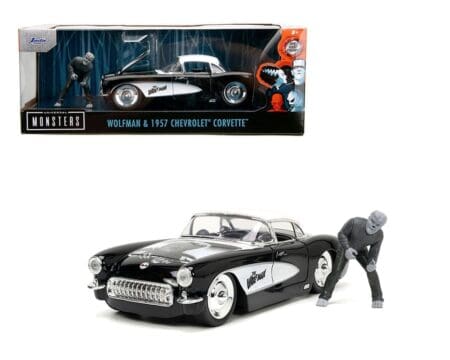 Jada 1:24 1957 Chevrolet Corvette With Wolfman Figure - The Wolfman - Monsters - Hollywood Rides