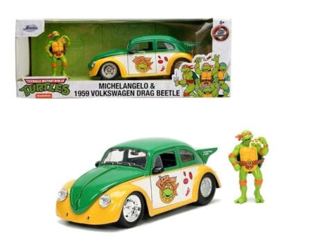 Jada 1:24 1959 Volkswagen Drag Beetle with Michelangelo Figure - Teenage Mutant Ninja Turtles (TMNT) - Hollywood Rides