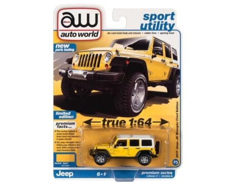 Auto World 1:64 Premium 2022 Release 3A - 2017 Jeep JK Wrangler Chief Edition - Yellow With White Top
