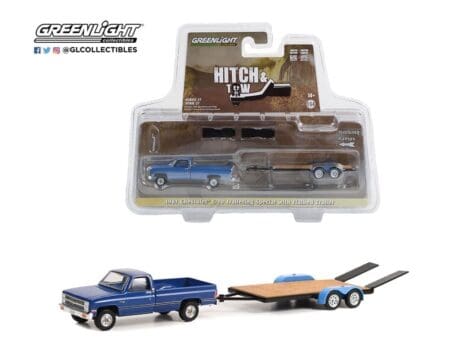 Greenlight 1:64 Hitch & Tow Series 27 - 1981 Chevrolet C-20 Trailering Special Pickup with Flatbed Trailer