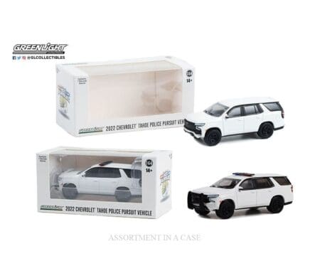 Greenlight 1:64 Hot Pursuit 2022 Chevrolet Tahoe Police With & Without Light Bar (Plain White) - Hobby Exclusive