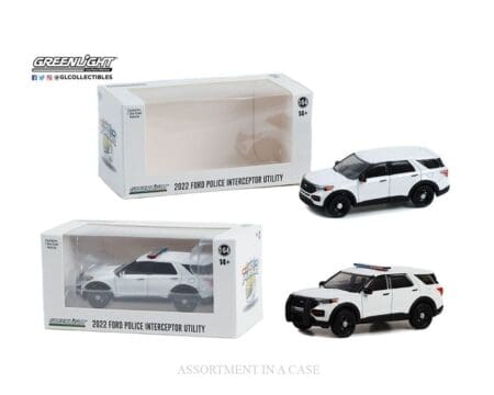 Greenlight 1:64 Hot Pursuit 2022 Ford Police Interceptor Utility With & Without Light bar (Plain White) - Hobby Exclusive