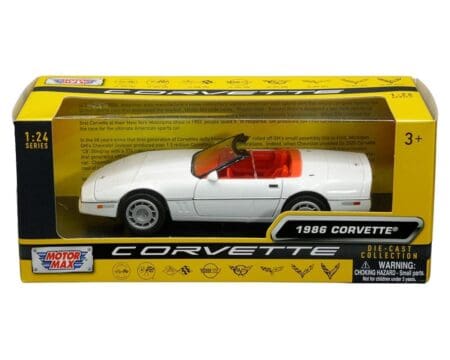 Motormax 1:24 1986 Chevrolet Corvette C4 (White with red interior) - History of Corvette