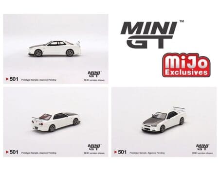 Mini GT 1:64 Nissan Skyline GT-R (R34) V-Spec II N1 (White) - MiJo Exclusives USA