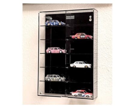 Showcase 1:64 12-Car Display Case Wall Mount Plastic Black Back Version With Cover (8.5" x 2.64" x 12.8") - Mijo Exclusives - Image 2