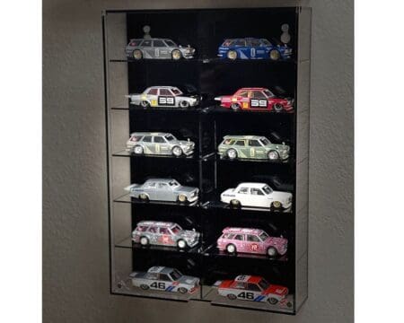 Showcase 1:64 12-Car Display Case Wall Mount Plastic Black Back Version With Cover (8.5" x 2.64" x 12.8") - Mijo Exclusives - Image 3