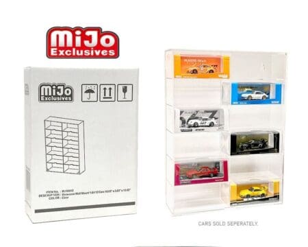 Showcase 1:64 12-Car Display Case Wall Mount Plastic Clear Version With Cover (10.03" x 3.03" x 13.62") - Mijo Exclusives