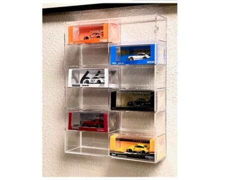Showcase 1:64 12-Car Display Case Wall Mount Plastic Clear Version With Cover (10.03" x 3.03" x 13.62") - Mijo Exclusives - Image 2