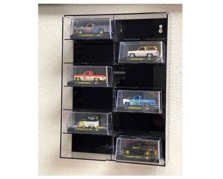Showcase 1:64 12-Car Display Case Wall Mount Plastic Black Back Version With Cover (10.03" x 3.03" x 13.62") - MiJo Exclusives - Image 2