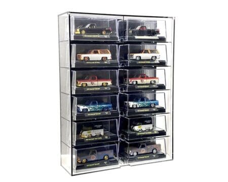 Showcase 1:64 12-Car Display Case Wall Mount Plastic Black Back Version With Cover (10.03" x 3.03" x 13.62") - MiJo Exclusives - Image 4