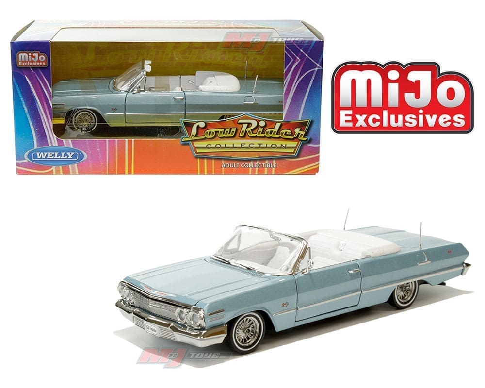 Welly 1:24 1963 Chevrolet Impala SS Convertible (Light Blue) - Low Rider  Collection - MiJo Exclusives