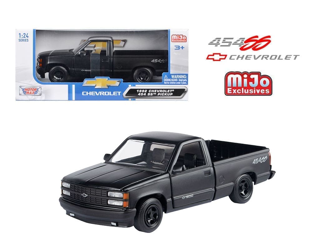 モーターマックス TL 1/24 '92 C-1500 454SS BLACK Motormax 1:24 1992 Chevrolet 454 SS Pick Up Truck - Matte