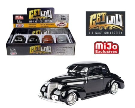 Motormax 1:24 1939 Chevrolet Coupe – Get Low – MiJo Exclusives - Display Tray Set of 4