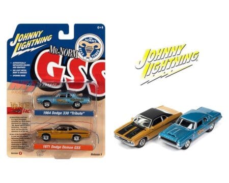 Johnny Lightning 1:64 Mr.Norm 1964 Dodge 330 "Tribute" (Blue) & 1971 Dodge Demon GSS (Brown) - 2-Packs 2022 Release 3 Version B
