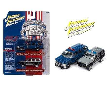 Johnny Lightning 1:64 American Heroes 1997 Chevrolet Tahoe New York State Police & Jeep Cherokee XJ North Carolina Police - 2-Packs 2022 Release 3 Version B