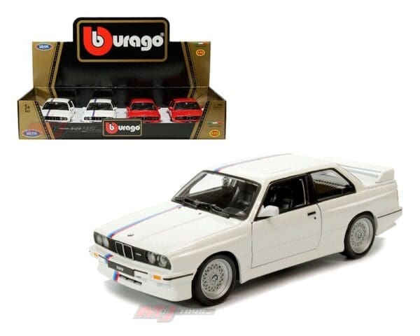 Bburago 1:24 1988 BMW M3 (E30)(White ,Red) - Display Tray Set of 4