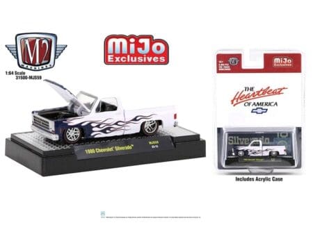 M2 Machines 1:64 1980 Chevrolet Silverado White w/ Blue Flames  - Mijo Exclusives