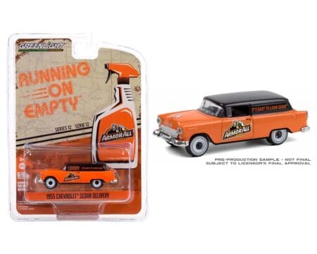 Greenlight 1:64 1955 Chevrolet Sedan Delivery - Armor All Solid Pack - Orange with black top -Running on Empty Series 12