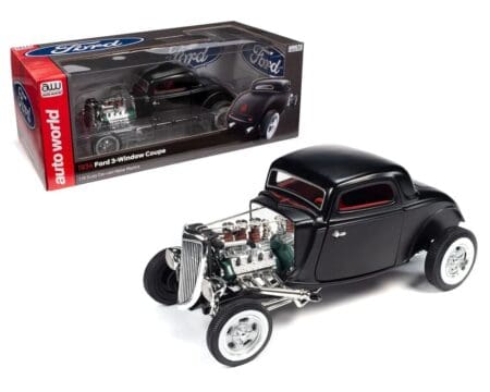 Auto World 1:18 1934 Ford 3-Window Coupe High Boy Hot Rod - Matte Black