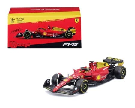 Bburago 1:43 2022 Ferrari  Italian GP Monza #16 Charles Leclerc with Driver - Plastic Case - Ferrari Formula 1-75