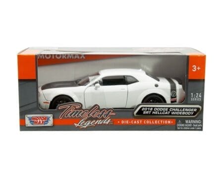 Motormax 1:24 2018 Dodge Challenger SRT Hellcat Widebody - White with Black Hood - Timeless Legends