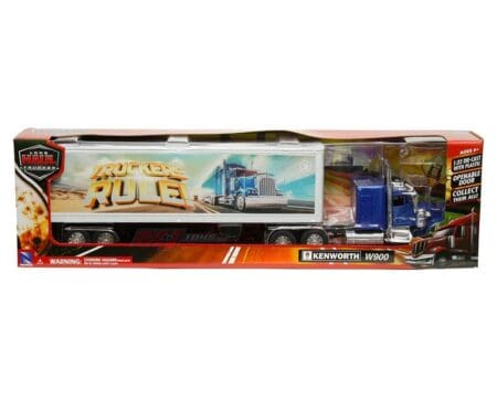 New Ray 1:32 Kenworth W900 Tribute To Truckers "Truckers Rule!" - Blue Cab with White Container - Long Haul Truckers