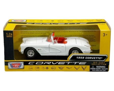 Motormax 1:24 1959 Chevrolet Corvette C1 (White with red interior) - History of Corvette