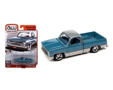 Auto World 1:64 1985 Chevrolet Silverado Fleetside - Light Blue/Silver Poly - Premium 2023 Release 2 Version B