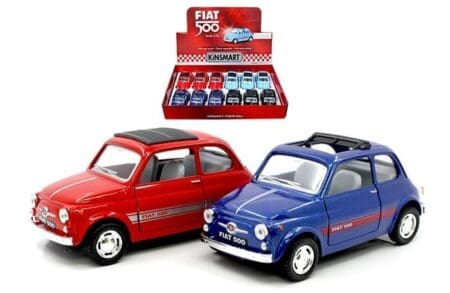 Kinsmart 1:24 Fiat 500 - 4 Colors - 4.7" - Display Tray Set of 12