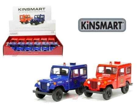 Kinsmart 1:26 1971 Jeep DJ-5B Police/Firefighter Edition - Red, Blue - Display Tray Set of 12