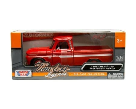 Motormax 1:24 1966 Chevrolet C10 Fleetside Pickup - Red - Timeless Legends