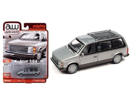 Auto World 1:64 1985 Plymouth Voyager - Radiant Silver Metallic with Charcoal Lower Sides - Mighty Minivans - Premium 2023 Release 2 Version A