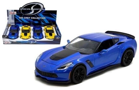 Maisto 1:24 2017 Chevrolet Corvette Z06 - Blue, Yellow – Special Edition – Display Tray Set of 4